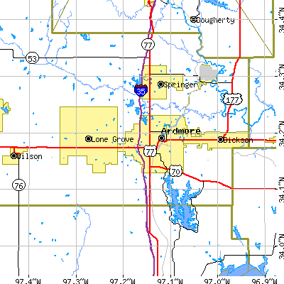 Zip code 73401 close-up map