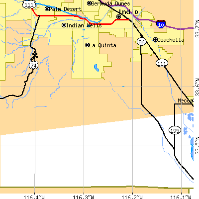Zip code 92210 close-up map