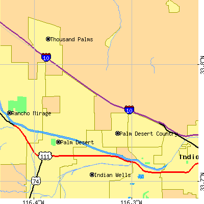 Zip code 92211 close-up map