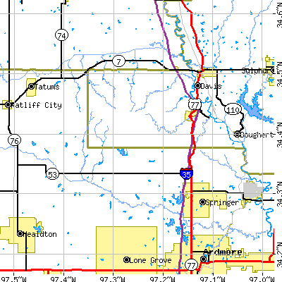 Zip code 73458 close-up map