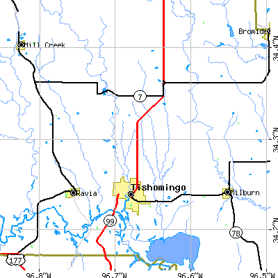 Zip code 73460 close-up map