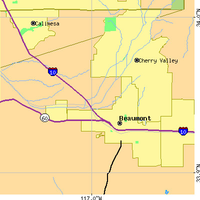 Zip code 92223 close-up map