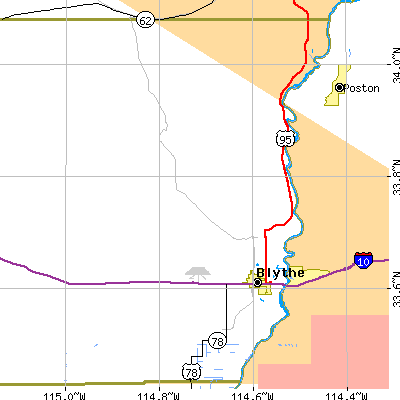Zip code 92225 close-up map