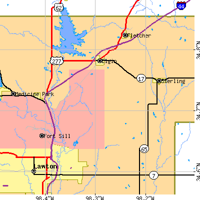 Zip code 73538 close-up map