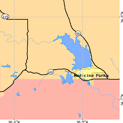 Zip code 73557 close-up map