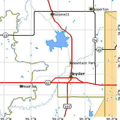 Zip code 73559 close-up map