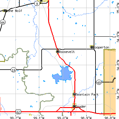 Zip code 73564 close-up map