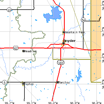 Zip code 73566 close-up map