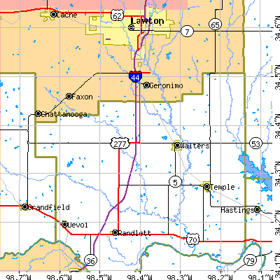 Zip code 73572 close-up map