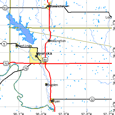 Zip code 73573 close-up map