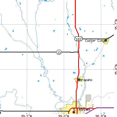 Zip code 73620 close-up map