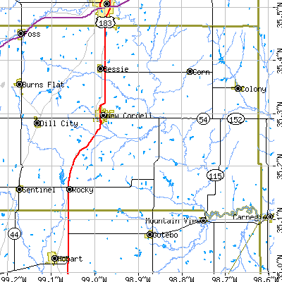 Zip code 73632 close-up map