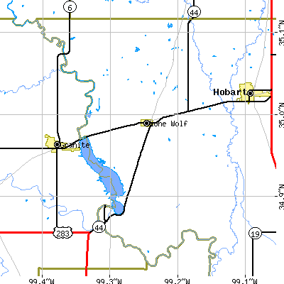 Zip code 73655 close-up map