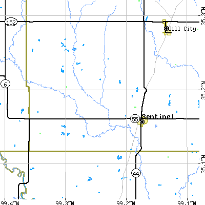 Zip code 73664 close-up map