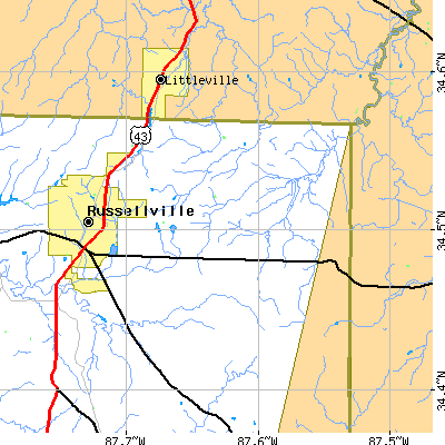 Zip code 35654 close-up map