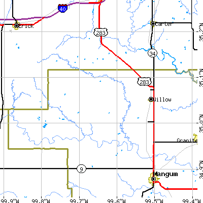 Zip code 73673 close-up map