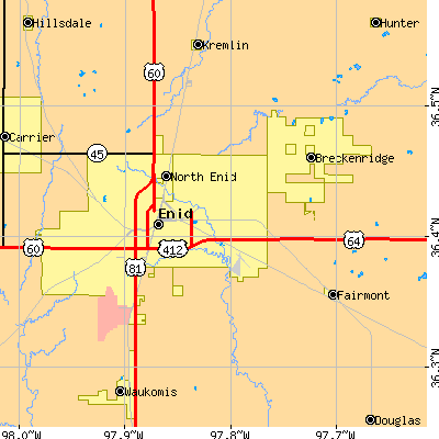 Zip code 73701 close-up map