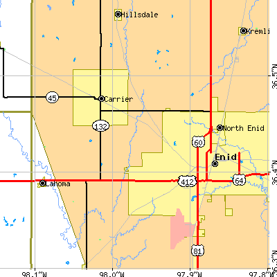 Zip code 73703 close-up map