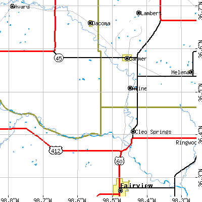 Zip code 73716 close-up map