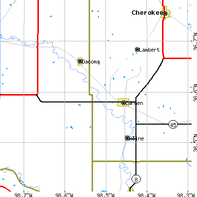 Zip code 73726 close-up map