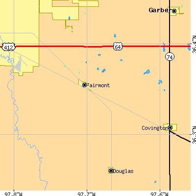 Zip code 73736 close-up map