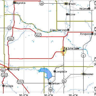 Zip code 73737 close-up map