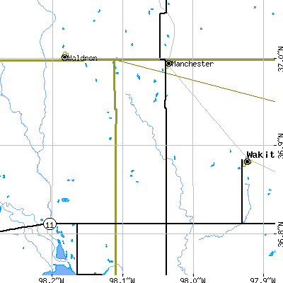 Zip code 73758 close-up map