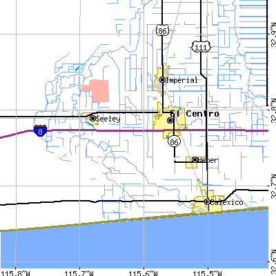 Zip code 92243 close-up map