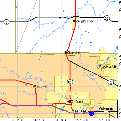 Zip code 73762 close-up map