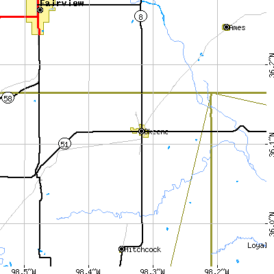 Zip code 73763 close-up map