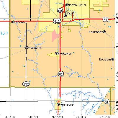 Zip code 73773 close-up map