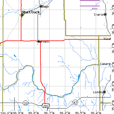 Zip code 73832 close-up map
