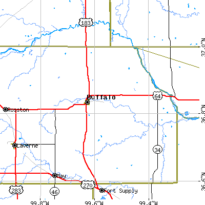 Zip code 73834 close-up map