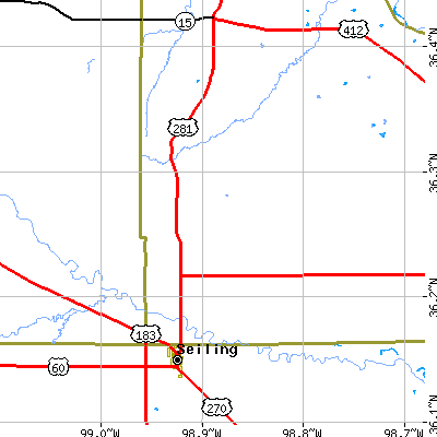 Zip code 73838 close-up map