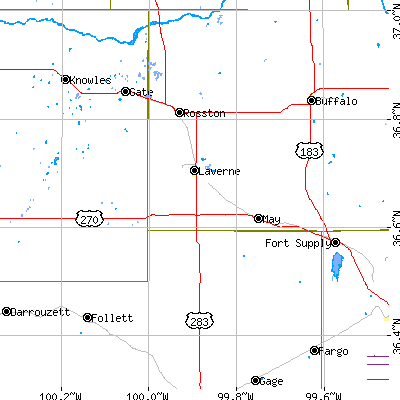 Zip code 73848 close-up map