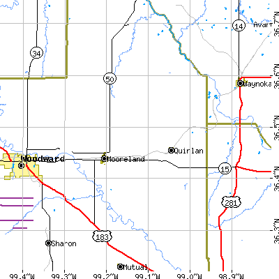 Zip code 73852 close-up map