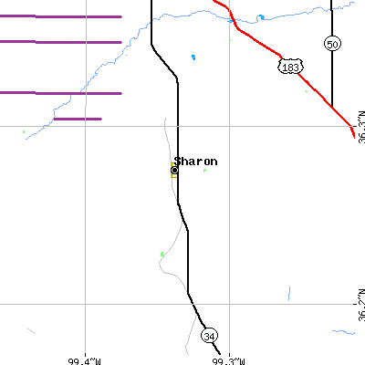 Zip code 73857 close-up map