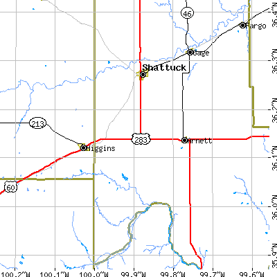 Zip code 73858 close-up map