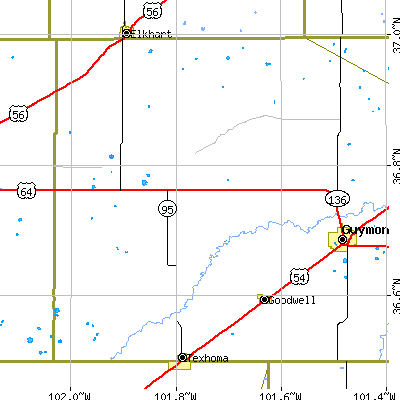 Zip code 73939 close-up map