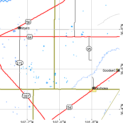 Zip code 73949 close-up map