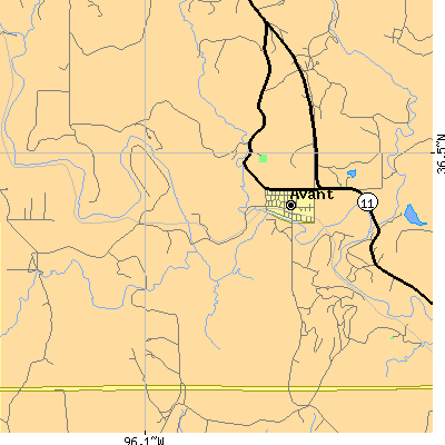 Zip code 74001 close-up map