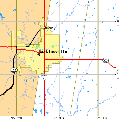 Zip code 74006 close-up map