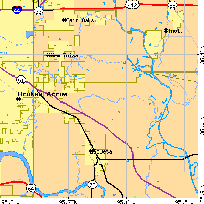 Zip code 74014 close-up map
