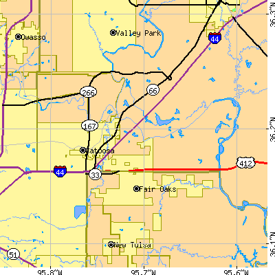 Zip code 74015 close-up map