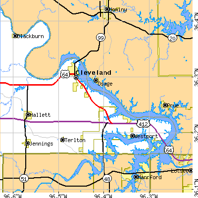 Zip code 74020 close-up map