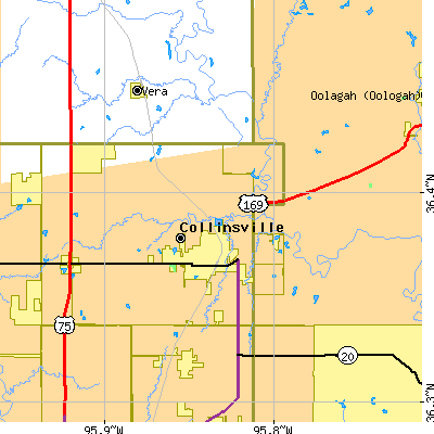 Zip code 74021 close-up map
