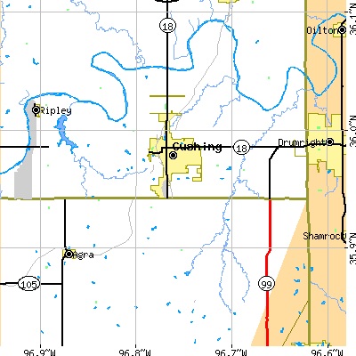 Zip code 74023 close-up map