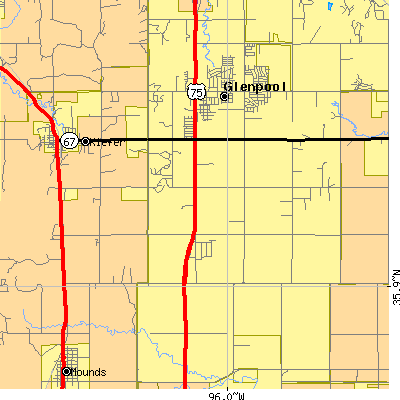 Zip code 74033 close-up map
