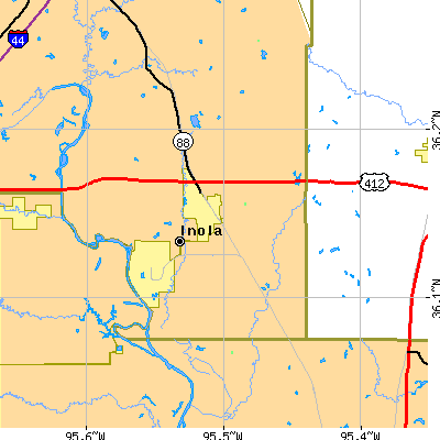 Zip code 74036 close-up map