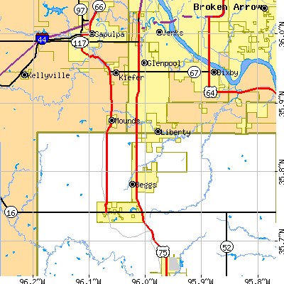 Zip code 74047 close-up map